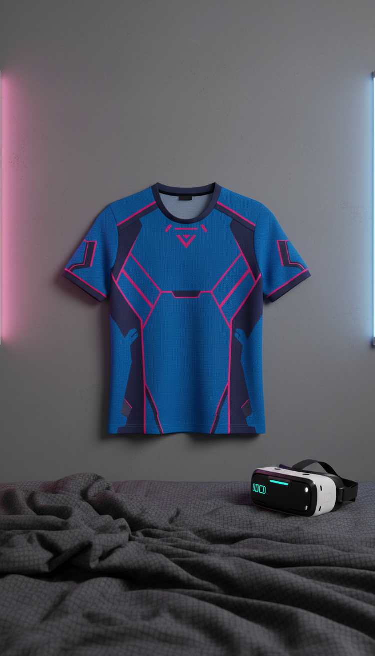 Electric Blue Mesh Gaming Top Reflective Detail